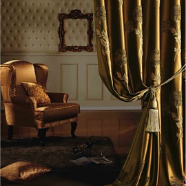 Two Panels European / Neoclassical Floral / Botanical Gold Bedroom Polyester Panel Curtains Drapes  