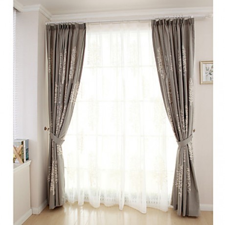 Two Panel Modern  Tree  Embroidered  Cotton Energy Saving Curtains Drapes  