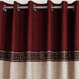 Neoclassical Two Panels Solid Beige  Red Living Room Polyester Panel Curtains Drapes  