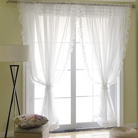 Pure White Two Panels Modern Solid Living Room Polyester Sheer Curtains Shades  