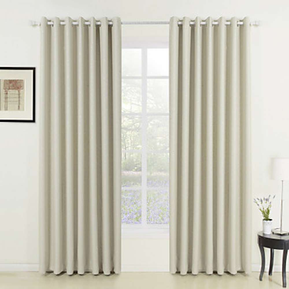 Two Panels Neoclassical Solid Ivory Living Room Polyester Panel Curtains Drapes  