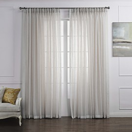 Country Two Panels Solid White Bedroom Linen Polyester Blend Sheer Curtains Shades  