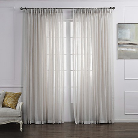 Country Two Panels Solid White Bedroom Linen Polyester Blend Sheer Curtains Shades  