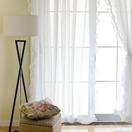 Pure White Two Panels Modern Solid Living Room Polyester Sheer Curtains Shades  