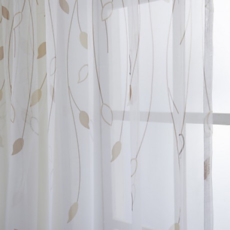 Country Two Panels Floral  Botanical Beige Bedroom Sheer Curtains Shades  