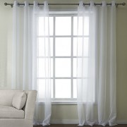 Two Panels Modern Solid White Bedroom Poly / Cotton Blend Sheer Curtains Shades  