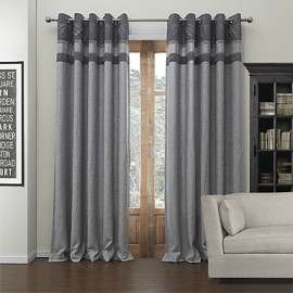 Modern Two Panels Solid Grey Living Room Poly  Cotton Blend Blackout Curtains Drapes  