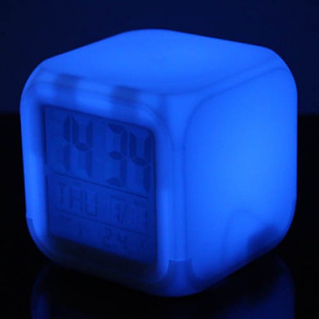 Colorful Glowing Cubic Digital Alarm Clock Calendar Thermometer (White, 4xAAA)  