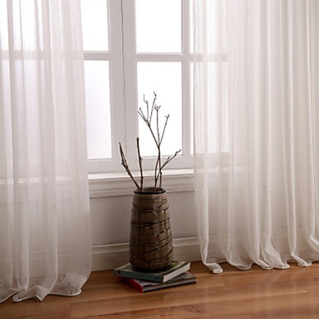 Two Panels Linen Poly Solid Sheer Curtains Drapes White   