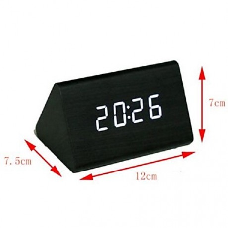 Digital Calendar Thermometer Time LED Sound Control Wooden Alarm Clock(White&Khaki&Black,3*AAA)  