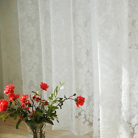 Two Panels Country Floral / Botanical White Dining Room Polyester Sheer Curtains Shades  