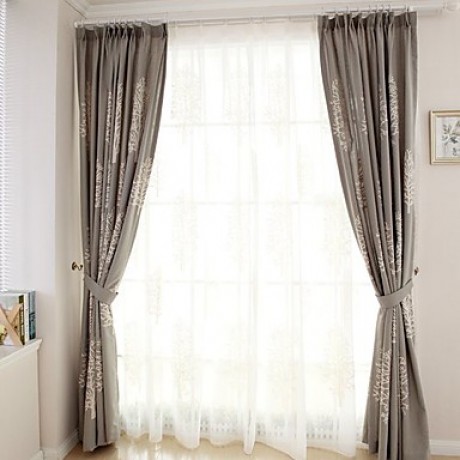 Two Panel Modern  Tree  Embroidered  Cotton Energy Saving Curtains Drapes  