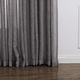 Two Panels Country Solid Grey Living Room Linen/Polyester Blend Sheer Curtains Shades  