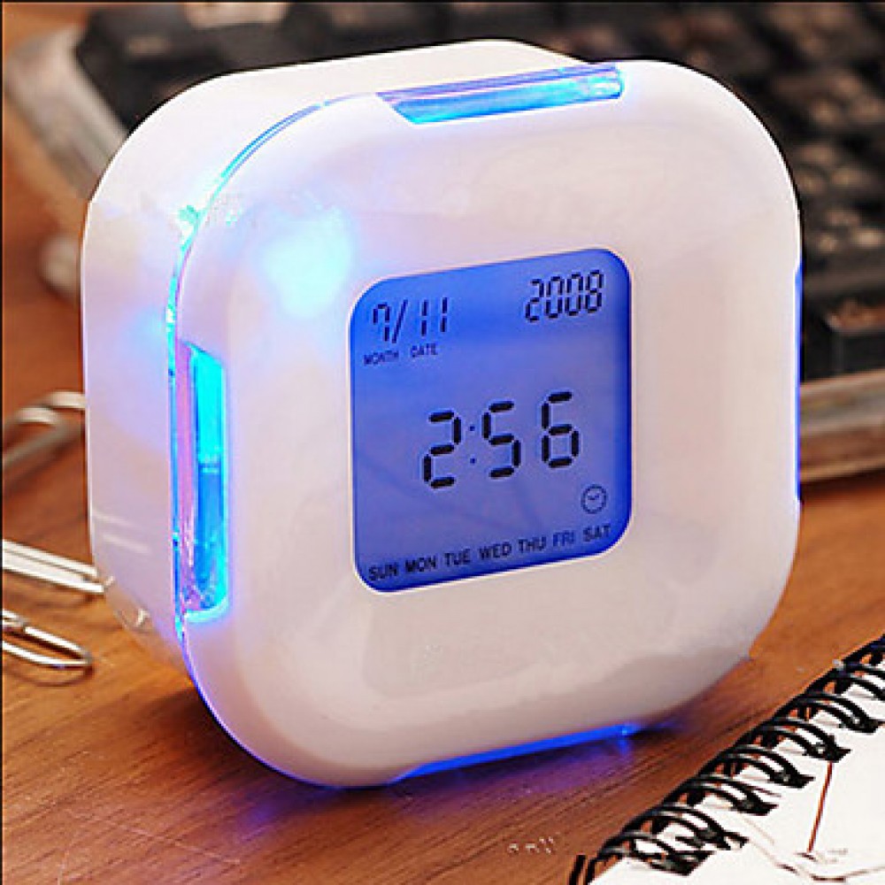 LED Glowing Change Digital Glowing Alarm Thermometer Clock Cube (Color Random)  