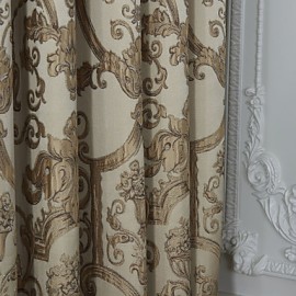 Two Panels  Michelle Luxury? Rococo Beige Floral Polyester Energy Saving Curtain Drape  