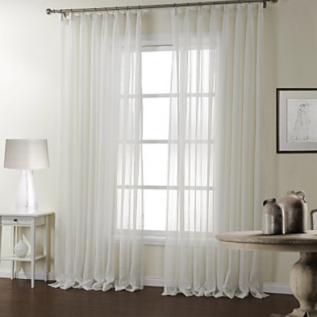 Two Panels White Stripe Polyester Sheer  