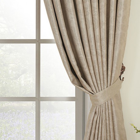 Neoclassical Two Panels Solid Beige Living Room Rayon Curtains Drapes  