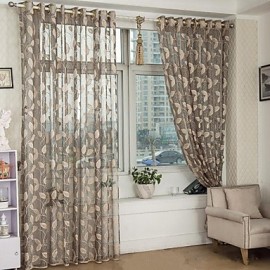 Country Curtains? Sheer Hollow Out Jacquard Leaf Sheer Curtains Drapes Two Panel   