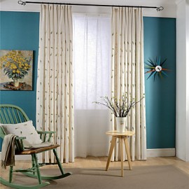 Room Darkening Linen Embroidered Leaf Curtains Drapes Two Panel  