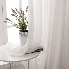 Two Panels Linen Poly Solid Sheer Curtains Drapes White   