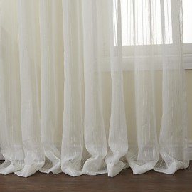 Two Panels White Stripe Polyester Sheer  