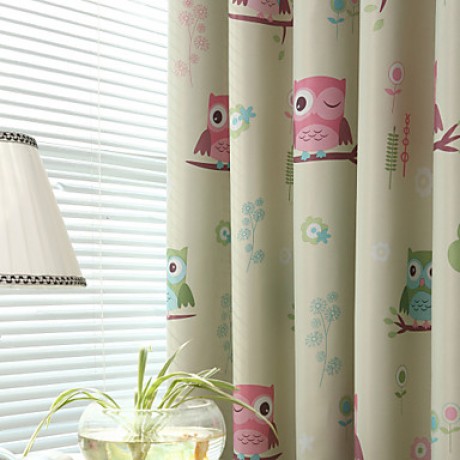 Two Panels Owl Kids  Blackout Printing Curtains Shades  