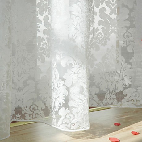 Two Panels Country Floral / Botanical White Dining Room Polyester Sheer Curtains Shades  