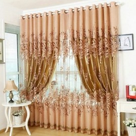 One Panel Grommet Top Country Floral Living Room Polyester Sheer Curtains Shades  