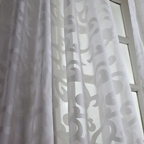 (Two Panels) Floral Elegant Embossed Sheer Curtain   