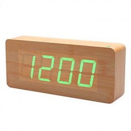 Khaki Wooden Design Green Light Decorative Desktop Alarm Clock Calendar Thermometer (100-240V/4xAA)  