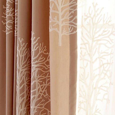 Two Panel Modern  Tree  Embroidered  Cotton Energy Saving Curtains Drapes  