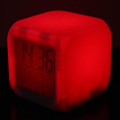 Colorful Glowing Cubic Digital Alarm Clock Calendar Thermometer (White, 4xAAA)  