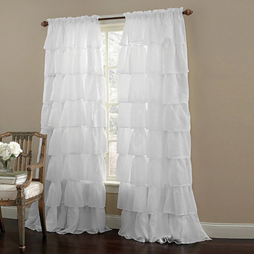 One Panel Modern Solid White Living Room Polyester Sheer Curtains Shades  