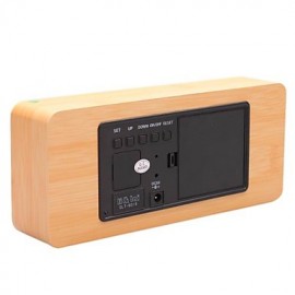 Khaki Wooden Design Green Light Decorative Desktop Alarm Clock Calendar Thermometer (100-240V/4xAA)  