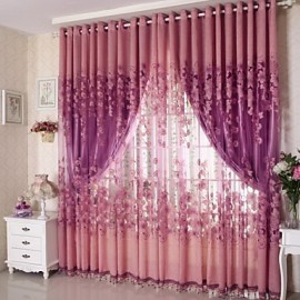 One Panel Country Floral Living Room Polyester Sheer Curtains Shades  