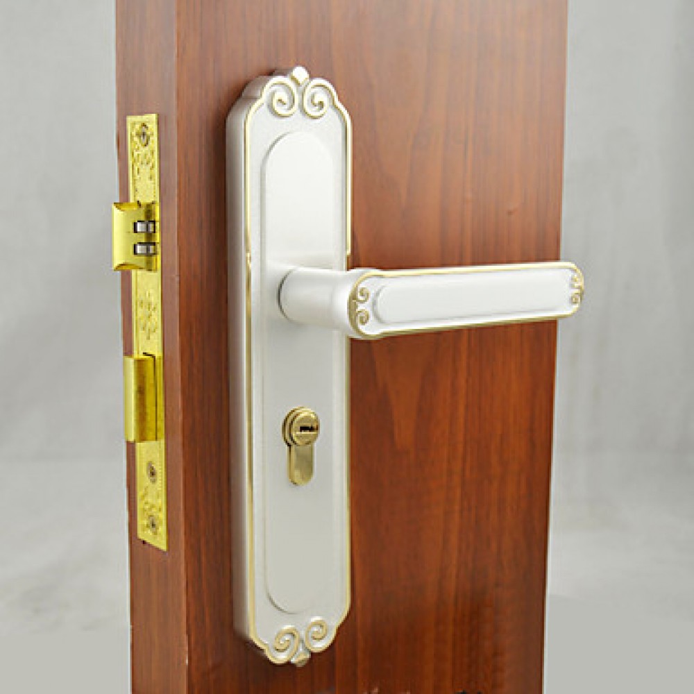 White&Gold Door Lock, Lever Lock, Leverset, Door Lever with 3 Keys  