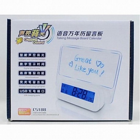 Creative Message Board Fluorescent Acoustic Speaking Alarm Clock  