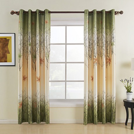 Country Two Panels Leaf Green Living Room Polyester Curtains Drapes  