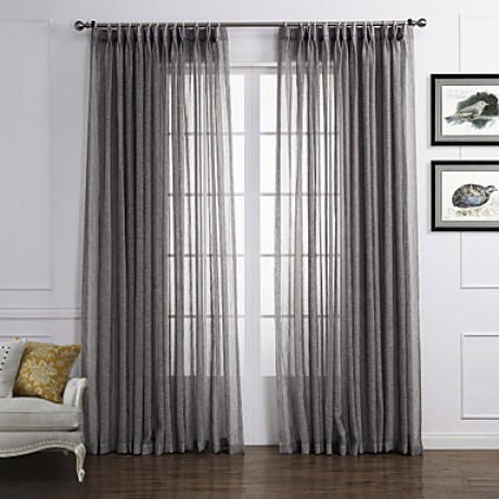 Two Panels Country Solid Grey Living Room Linen/Polyester Blend Sheer Curtains Shades  