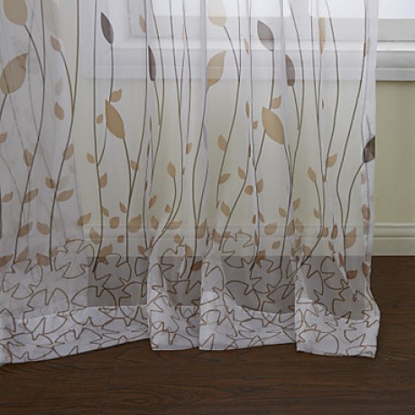 Country Two Panels Floral  Botanical Beige Bedroom Sheer Curtains Shades  