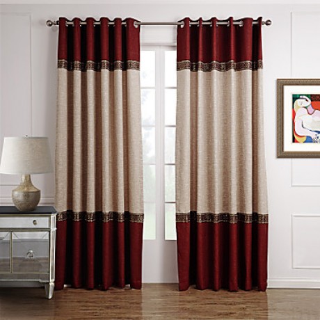 Neoclassical Two Panels Solid Beige  Red Living Room Polyester Panel Curtains Drapes  