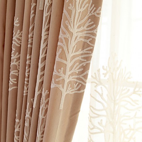 Two Panel Modern  Tree  Embroidered  Cotton Energy Saving Curtains Drapes  