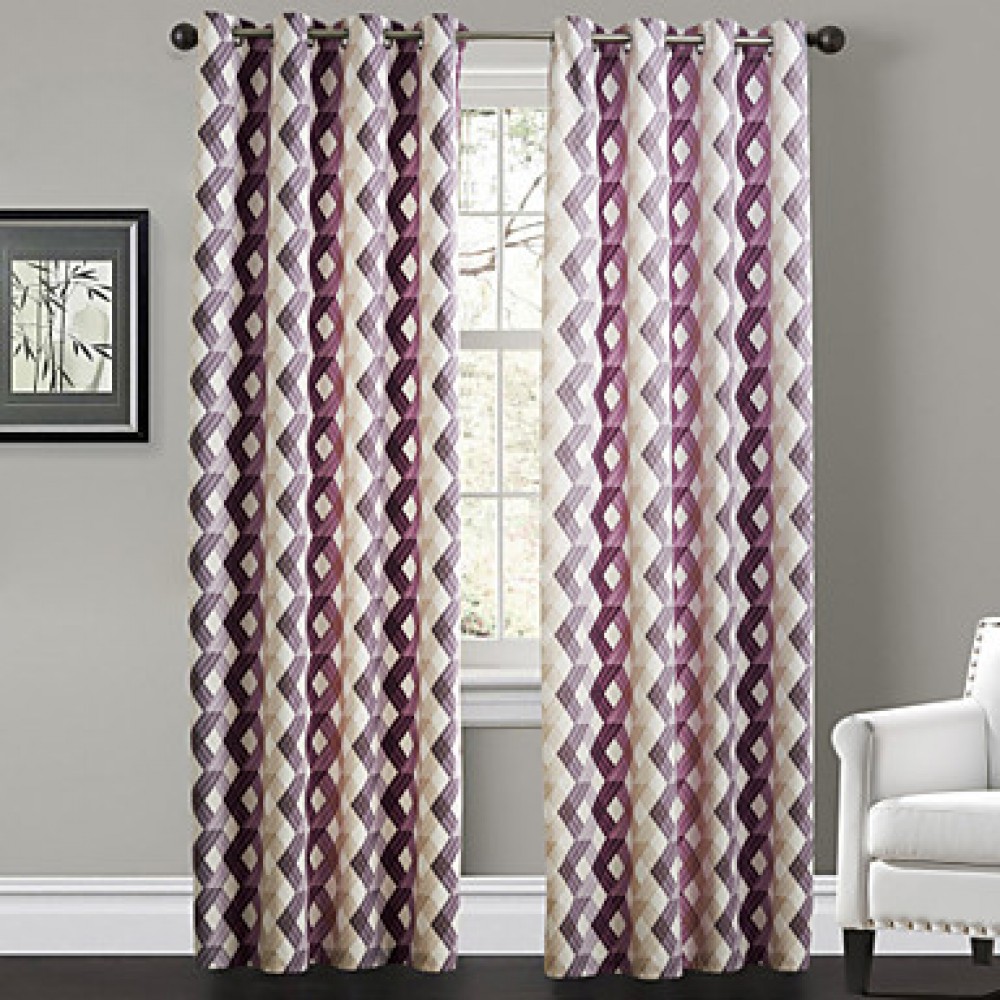 Two Panels  Contemporary Warm Colors Overlapping Lattice Curtains Drapes  