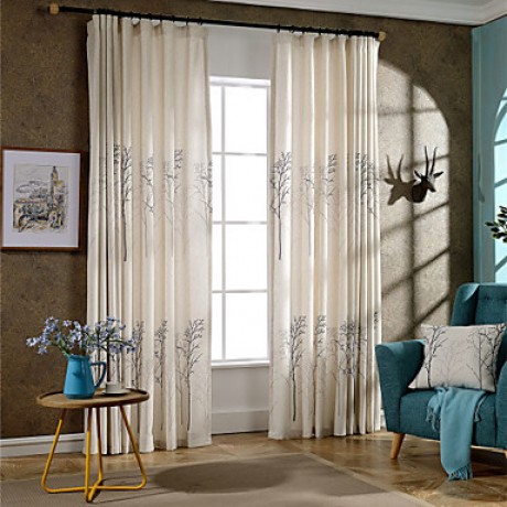 Linen Tree Printing Curtain Two Panel Curtains Drapes  