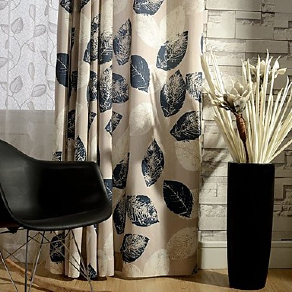 Two Panel Country Leaf Printed Cotton Energy Saving Curtains Drapes  