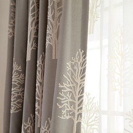 Two Panel Modern  Tree  Embroidered  Cotton Energy Saving Curtains Drapes  