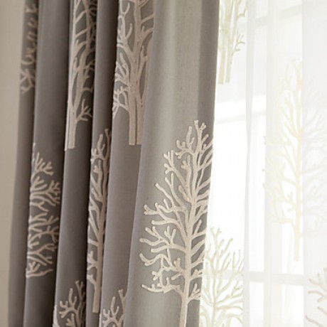 Two Panel Modern  Tree  Embroidered  Cotton Energy Saving Curtains Drapes  