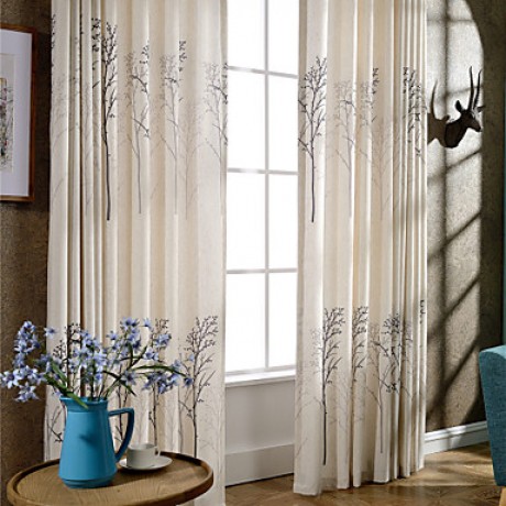 Linen Tree Printing Curtain Two Panel Curtains Drapes  