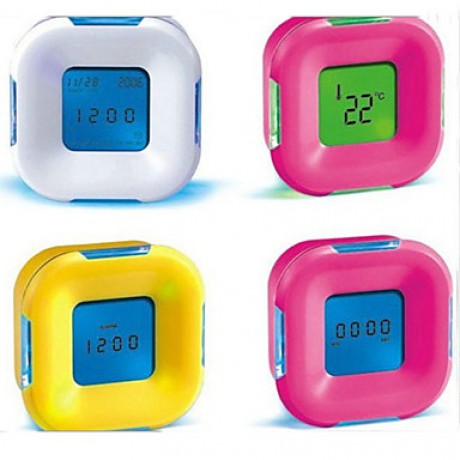 LED Glowing Change Digital Glowing Alarm Thermometer Clock Cube (Color Random)  