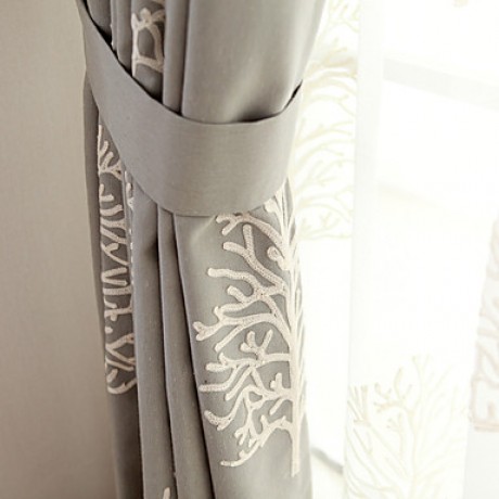 Two Panel Modern  Tree  Embroidered  Cotton Energy Saving Curtains Drapes  